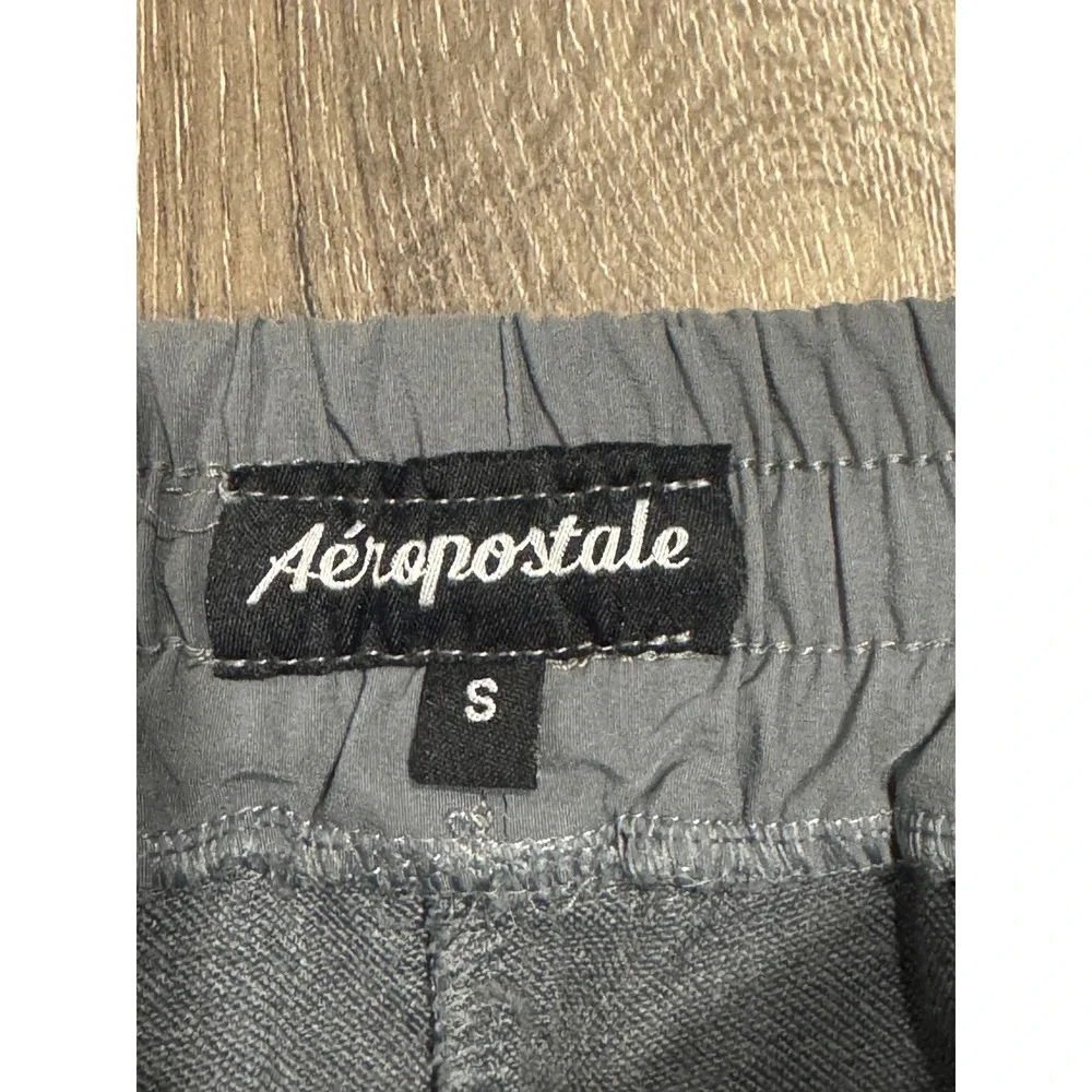 Aeropostale Mens Grey Tech Cargo Jogger Pants Size S Drawstring Tapered Leg